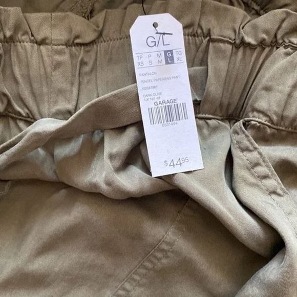 Garage Olive Green Tencel Paperbag Pants Size Large NWT - Picture 4 of 7